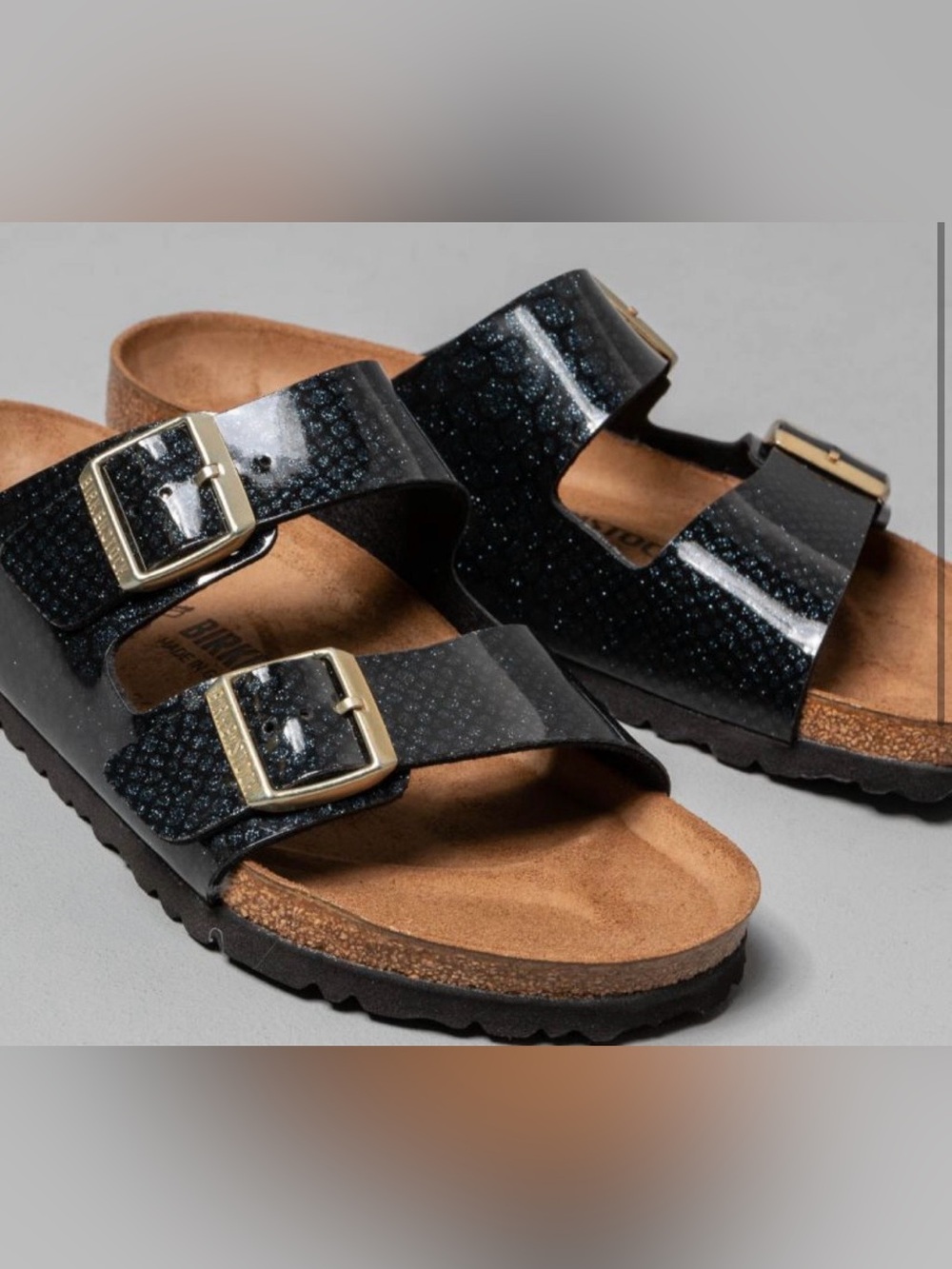 Birkenstock Arizona Black Glitter Double Buckle Sandals Sz 38=7.5-8